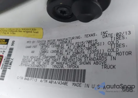 2013 Toyota Tacoma z USA, uszkodzony, nr VIN 5TFNX4CN3DX025231